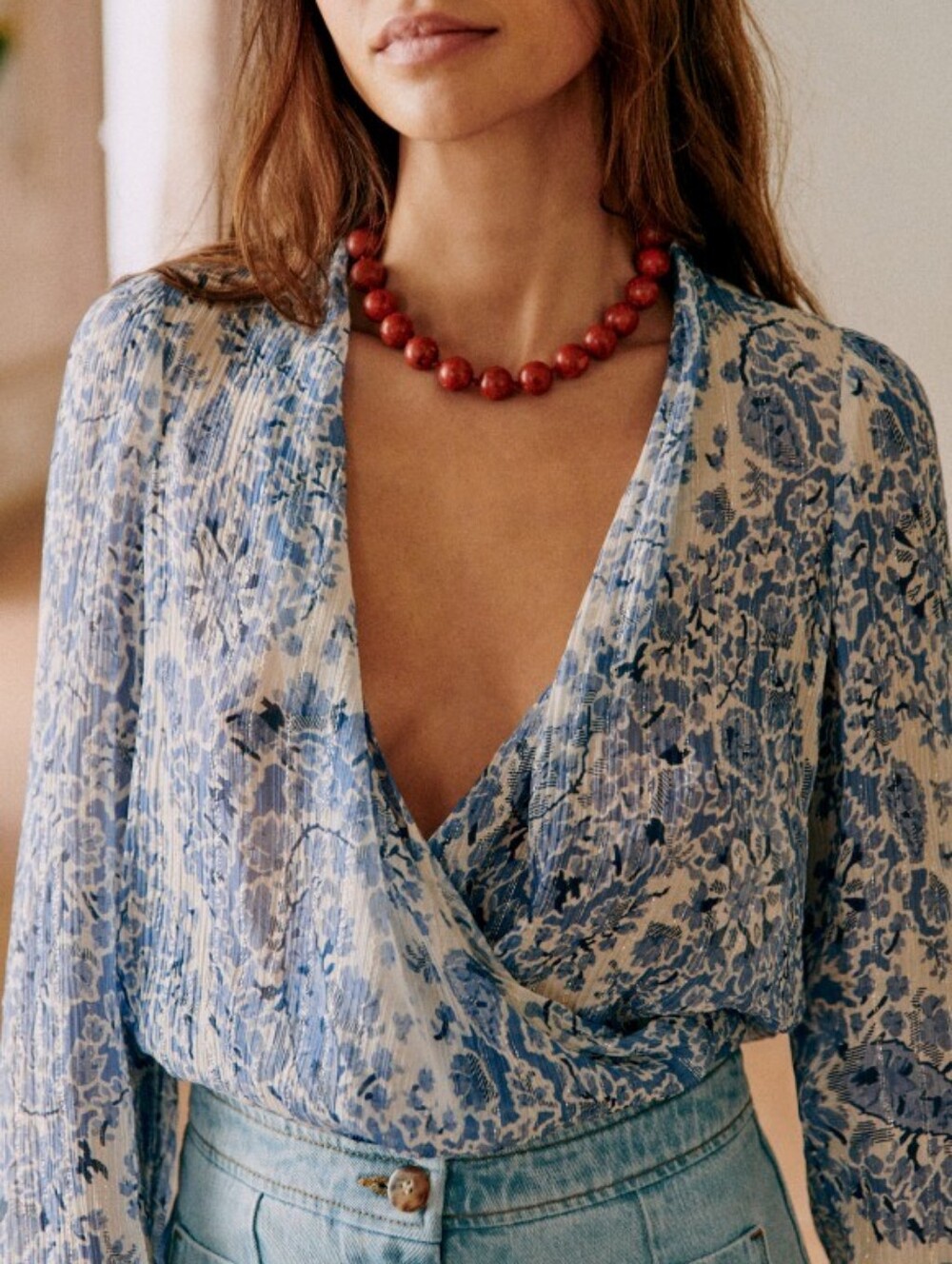 *NWT* [Sezane] Abelia Blouse in Alcazar Blue, Size 38/6